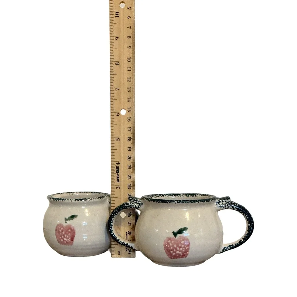 Loomco‎ China Cream and Sugar Set Apple Motif Ceramic Farmhouse Cottagecore